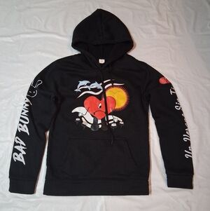 Bad Bunny Black Graphic Hoodie - Heart & Sun Design Size S